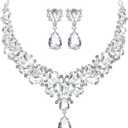 Hicarer Bridal Teardrop Cluster Crystal Jewelry Set for Women Necklace Earrings Wedding (Silver)