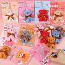 28 Pack Valentiens Day Gifts for Kids School Valentines Day Cards with Mini Plush Bear Keychain Toys, Valentines for Kids Classroom Valentines for Class Exchange Gifts Party Favors for Boys Girls