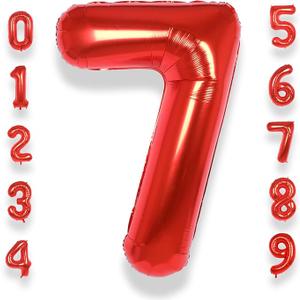 AULE 40 Inch Big Red 7 Balloon Number Large Foil Helium Number Balloons 09 Jumbo Giant Happy 7th Birthday Party Decorations for Boy or Girl Huge Mylar Anniversary Party Supplies