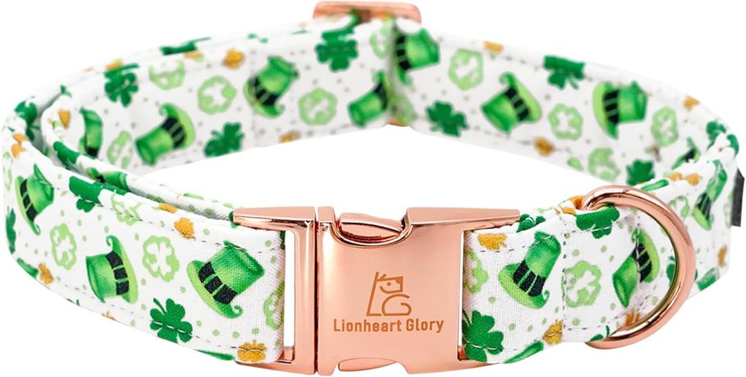 Lionheart glory St. Patrick's Day Dog Collar, Clover Green Dog Collars for Large Dogs Spring Pet Collar Adjustable Heavy-Duty Puppy Collars Pet Gift