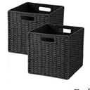 Woven Wicker Storage Baskets 2-Pack, 11x11 Handwoven Paper Rope Organizer Bins, Foldable Cube Storage Cubes with Built-in Handles for Shelves and Closet Organization(Classic Black)