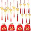 12 Pcs Chinese New Year Horse Bulk Decorations Lunar New Year 2026 Red Tassel Ornaments with Wealth Success Good Luck Hanging Decorations for Gifts Home Decor
