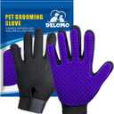 Upgrade Version Pet Grooming Glove - Gentle Deshedding Brush Glove - Efficient Pet Hair Remover Mitt - Enhanced Five Finger Design - Perfect for Dog & Cat with Long & Short Fur - 1 Pair (Purple)