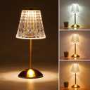 Rechargeable Cordless Table Lamp, Touch Control Crystal Desk Lamp with 3500mAh Battery, 3 Color Dimmable LED Small Lamp for Bedroom Bedside Restaurant Kitchen Home Decor, Gold