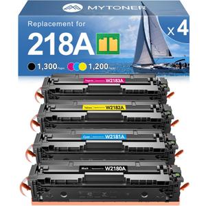 MYTONER 218A Toner Cartridges 4 Pack 3301fdw [with Chip] Compatible Replacement for HP 218A W2180A 218 218X W2180X for Color Laserjet MFP 3301fdw 3301cdw Pro 3201dw 3301sdw Printer High Yield, B/C/M/Y
