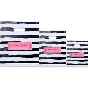Thank You Merchandise Bags,100pcs 3 Size Mixed Plastic Retail Shopping Bags,Small Business Bag,Die-Cut Bags, Reusable Thank You Gift Bags with Handle