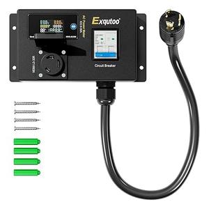 Exqutoo AC Power Meter  NEMA Conversion Outlet, 120/240 VAC L630P to L530R with Breaker & Voltmeter, LCD Digital RealTime Display, Multifunction Monitor Outlet with Waterproof Cover, 30 A