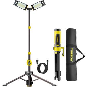 Tresda Dual-Head LED Work Light with Stand, 2025 Pro+ 12000LM Corded or Battery Rechargeable Telescopic Tripod Worklights, Portable Construction Flood Light for Job Site Workshop Garage