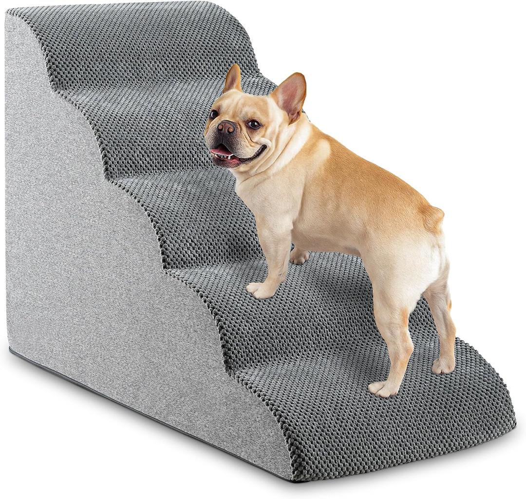 5-Step Dog Stairs, 22.6 High Foam Pet Ramp for Small Dogs & Cats  Durable Waterproof Washable Cover, Non-Slip Base, Stable Indoor Ladder for High Beds and Couch (Grey)