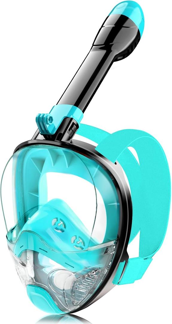 Full Face Snorkel Mask for Adults Teen, Snorkeling Gear with Detachable Camera Mount, Panoramic 180 View, Anti-Fog Anti-Leak Snorkling Set for Man and Women (Black Green-L/XL)