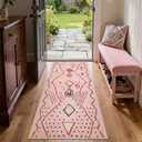 jinchan 2x5 Runner Rug Pink Washable Modern Boho Rug Geometric Hot Nerd Soft Low Pile Non Slip Accent Mat Lightweight Cozy Throw Carpet for Kitchen Bathroom Laundry Room Study Dorm