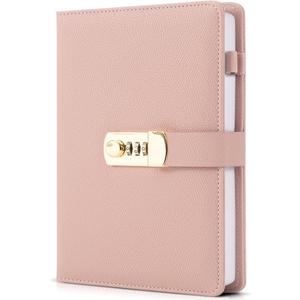 Aesthetic Diary with Lock - Beautiful Leather Journal with Easy to Change Code Lock & Refillable Pages - Quality 8.5x5.6” Planner for Women with Bookmark & Pen Holder to Protect Thoughts & Memories