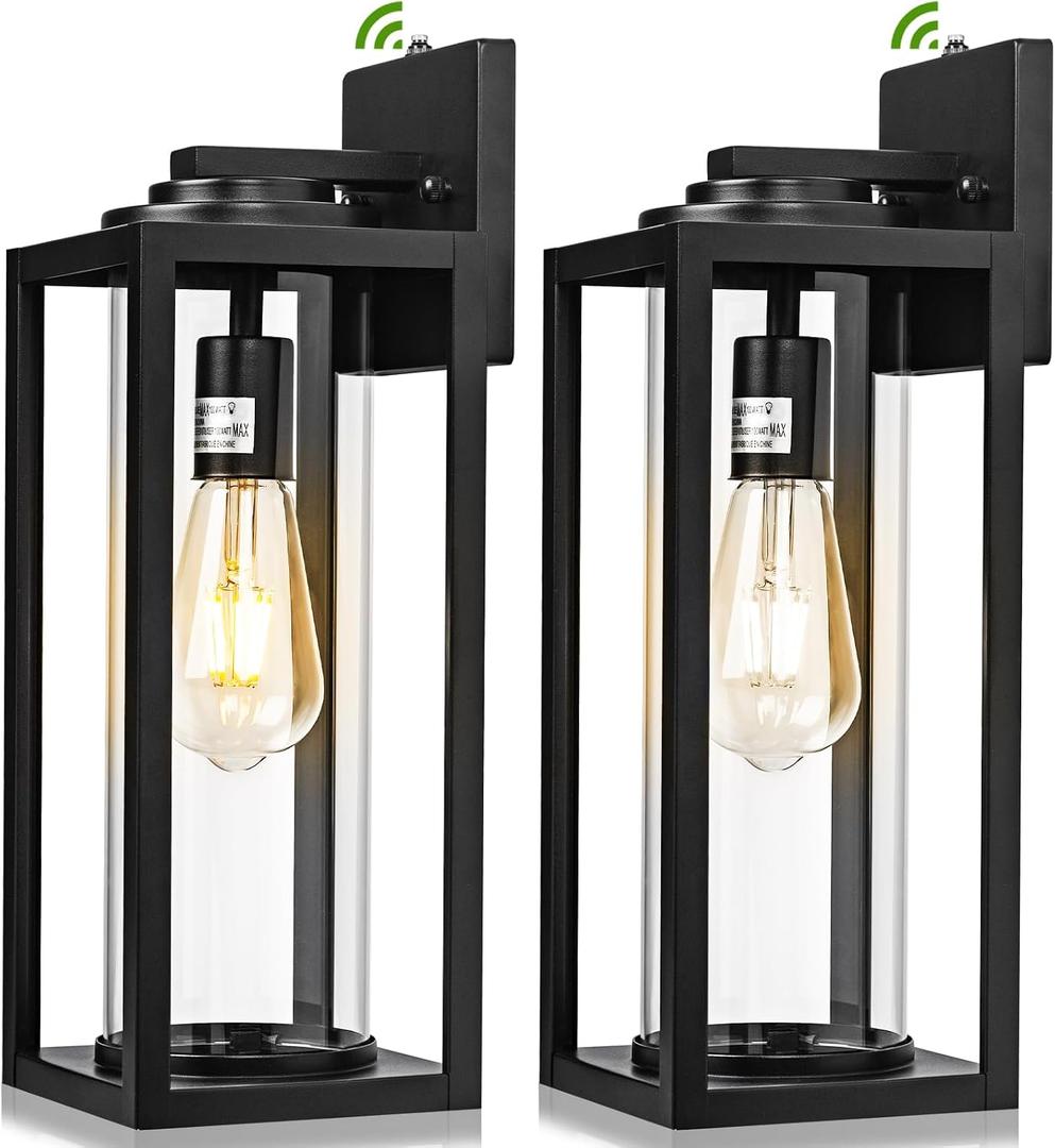 FILIYANO 16 inch Dusk to Dawn Outdoor Wall Light - 2 Pack Exterior Waterproof Outside Lighting, Modern Porch Sconces, Wall Mounted Fixtures, Industrial Anti-Rust Matte Black Lantern for Front Door