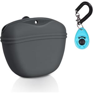 Left&Right Dog Clicker Training Kit,Silicone Dog Training Treat Pouch and Dog Clickers,Dog Treat Bag with Clicker Training for Dogs,Pet Treat Bag with Magnetic Buckle Closing and Waist Clip,Dark Grey