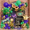 Mardi Gras Balloon Arch Kit,149Pcs Purple Green Gold Balloon Garland with Confetti,Mardi Mask,Explosion Star Foil Balloons for New Orleans Masquerade Birthday Carnival Fat Tuesday Party Decorations
