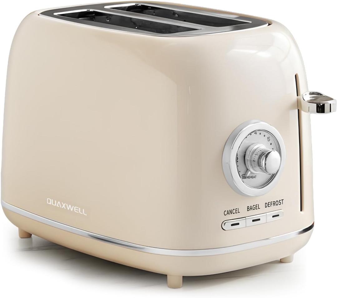 2-Slice Toaster, Wide Slots, 7 Bread Shade Settings, Stainless Steel, Bagel, Cancel, and Defrost Functions, Removable Crumb Tray, Retro Style Toaster,Beige