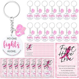 20 Sets Breast Cancer Awareness Gifts, No One Fights Alone Keychain with Pink Fight Ribbon Boxing Glove, Fight Hope Love Card (Glove)