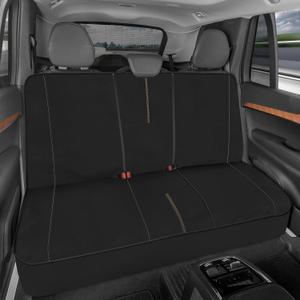 Motor Trend SpillGuard Waterproof Rear Bench Car Seat Cover, Beige Stitching Split Bench Rear Seat Protector with Neoprene Padding, Back Seat Cover for Kids & Dogs, Car Interior Covers