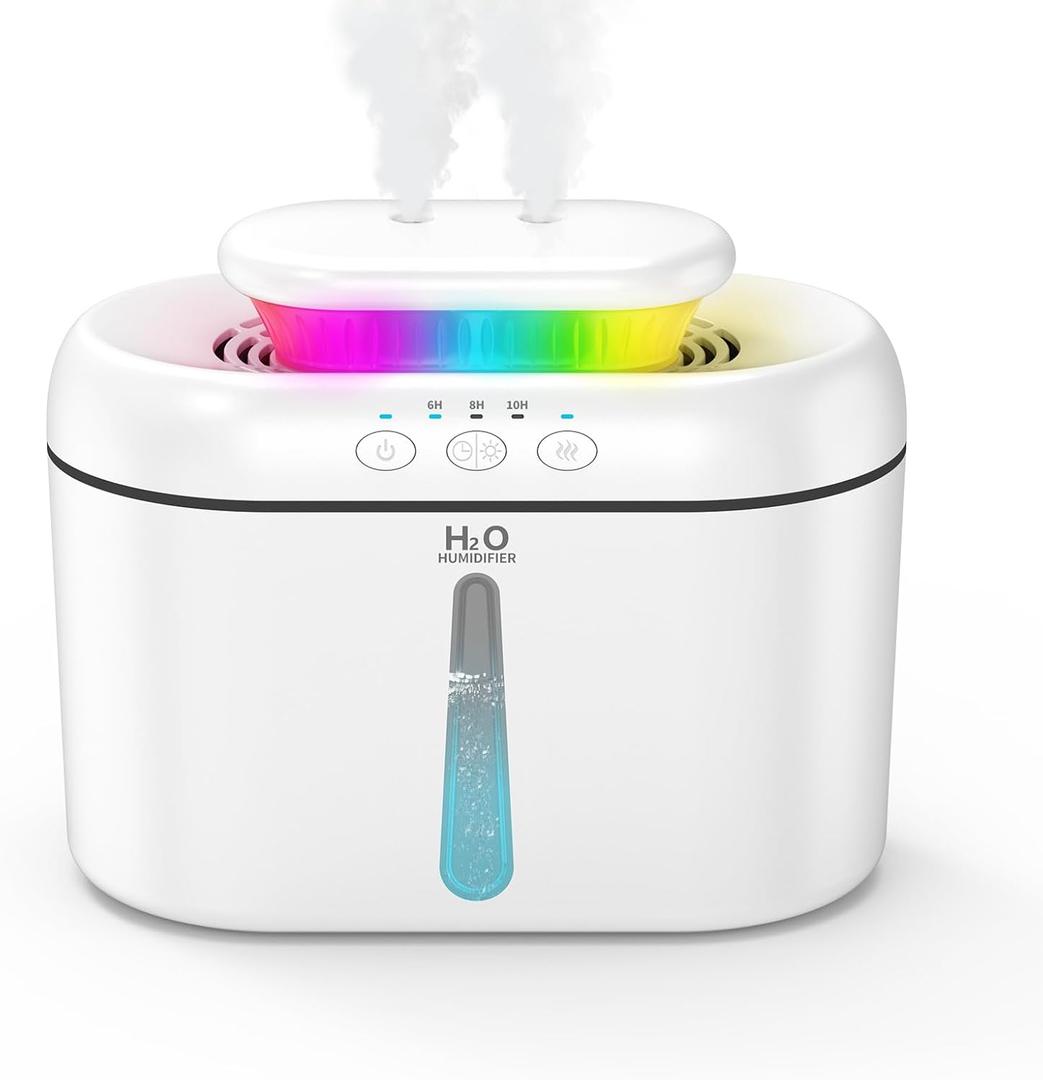 SZO Double Spray Humidifiers for Bedroom Large Room, 2.5L Cool Mist Humidifier for Plants Baby Nursery, Dual Nozzle Output, 16dB Quiet, Auto Shut-Off, Night Light, White