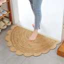 Boho Braided 1.5x3 Area Rug - Jute Natural Fiber Semi Circle Scalloped Rug for Living Room Entryway, Farmhouse, Home, Indoor Rugs Jute Door mat for Bathroom (Natural, 1.5 X 3 ft)