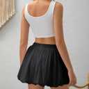 SCKTOO Women's Bubble Skirts Elastic High Waisted A Line Ruffle Casual Mini Skirt with Shorts Underneath (Black, S)