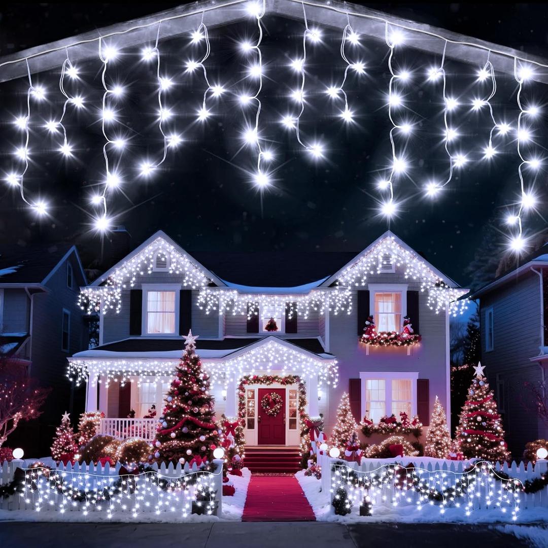 98 Ft Ice Lights for Outside, 1216 LED Christmas Lights Outdoor Plug in, Christmas String Lights with 8 Modes & Timer for Holiday, Party, Wedding, House, Patio, Outdoor Decor(Cool White)