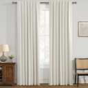 ANRODUO Ivory White 100% Blackout Linen Curtains 84 Inch Length 2 Panels, Back Tab/Rod Pocket Blackout Curtains Full Black Out Thermal Curtain for Summer Heat, Farmhouse Room Darkening Curtain Bedroom