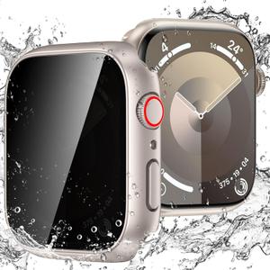 Goton Waterproof Privacy Case for Apple Watch Series 9 8 7 41mm, Hard PC Bumper Tempered Glass Screen Protector for iWatch Cover Accessories, 41mm Starlight