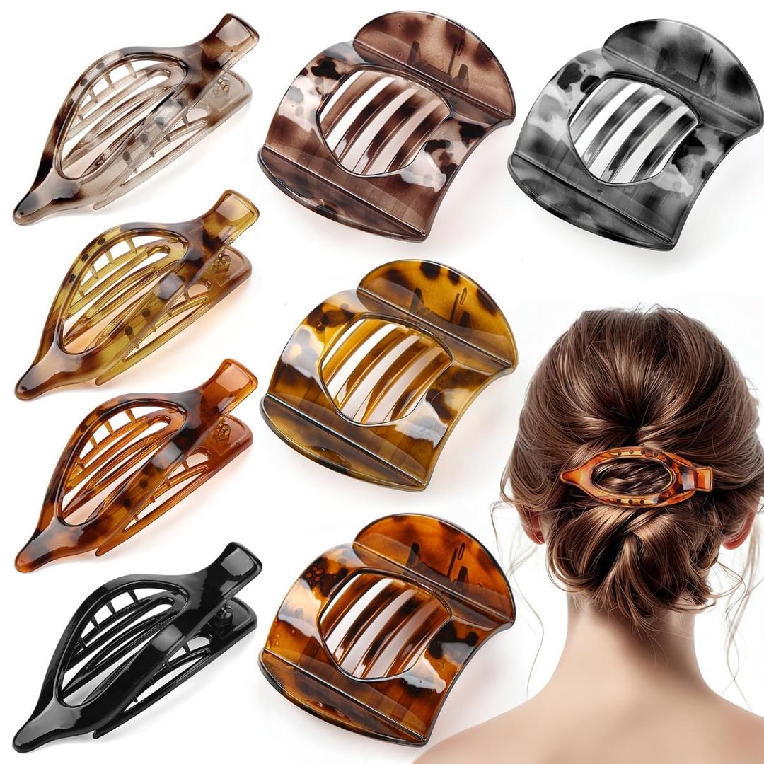 2 x 8 Pcs Flat Hair Clips for Women, 2 Styles French Flat Claw Clips for Women, Large Strong Hold Hair Claw Clips For Thick Thin Hair(Tortoiseshell)