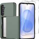 for Samsung Galaxy S25 Wallet Case with Card Holder, 2X Screen Protector Dual Layer Heavy Duty Protective Hidden Card Slot Slim Case for Galaxy S25 6.2" 2025 (Deep Green)