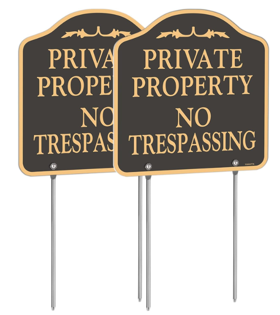 YHAIATTA Large (2 Pack) No Trespassing Signs Private Property, Metal, Aluminum, Includes Metal Yard Stakes for Easy Installation, 12x12 Inches