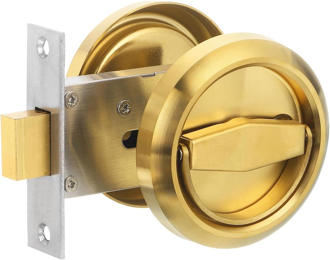PATIKIL Round Recessed Door Lock, Stainless Steel 304 Hidden Recessed Cup Door Handle Furniture Pulls Latch Knob for Privacy Pocket Door Lockers, Gold
