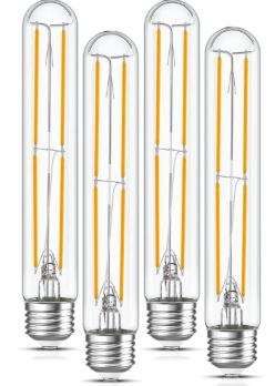Tubular Light Bulb 7.3 Inch Dimmable T10 LED Bulb E26 6W 60 Watts Edison Bulbs 2700K Solf White,185mm Long for Wall Sconces, Pendant, Livingroom, 4-Pack