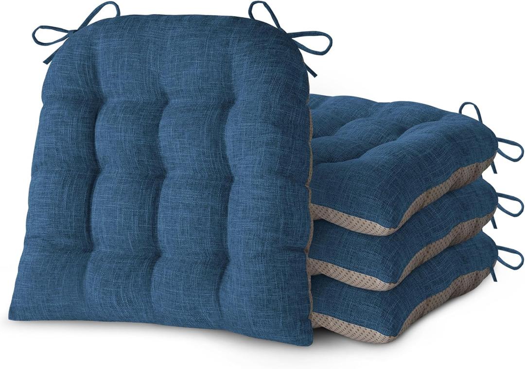 Chair Cushions for Dining Chairs Set of 4 Durable D-Shaped Seat Cushions with Non-Slip Backing Secure Ties Thick Cozy Seat Pad for Kitchen Dining Room Office(18x16.5x3in Navy)