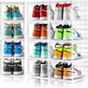 Amllas 12 Pack Clear Shoe Boxes Stackable,Shoe Storage Boxes for Closet,Sturdy Shoe Box Storage Containers with Clear Door,Sneaker Storage,Easy to Assemble,Fit up to US Size 12(13.8x 9.84x 7.1)