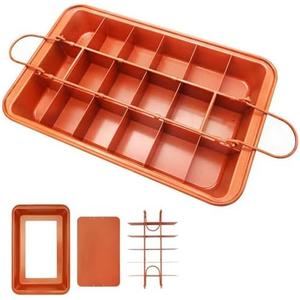 Brownie Pan, Non Stick Brownie Pans With Dividers, 18 Pre-slice Brownie Baking Tray, High Carbon Steel Bakeware for Oven Baking, Size 12 X 8 X 2 Inches