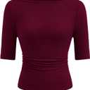 PRETTYGARDEN Womens Summer Short Sleeve Tops Boat Neck Ribbed Knit Slim Fit T Shirt Casual Basic Top 2026 Spring Clothes (X-Large, Wine Red)