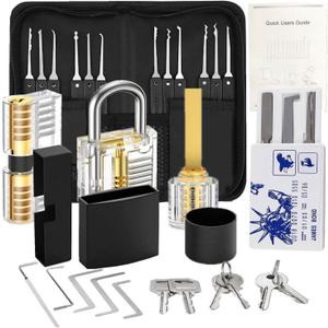 Picking Solid Brass Padlock Set with Hardened Steel Shackle, Double Bolt, Anti-Theft Cylinder, Waterproof, Rust-Resistant, 3 Pick Keys Kit Included SN-3