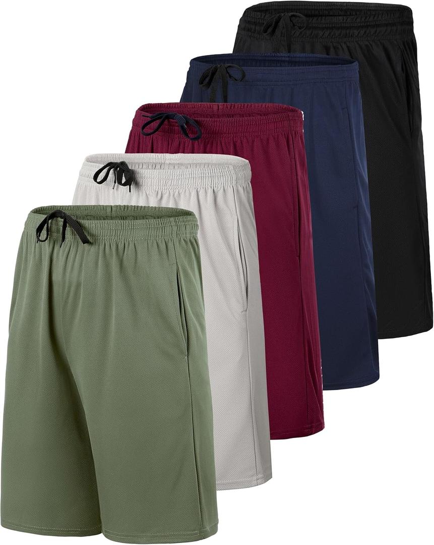 Real Essentials 5 Pack: Boys' Mesh Basketball Athletic Shorts with Pockets  Teen Kids Youth Quick Dry Soccer Running Gym (X-Large, Set 1)