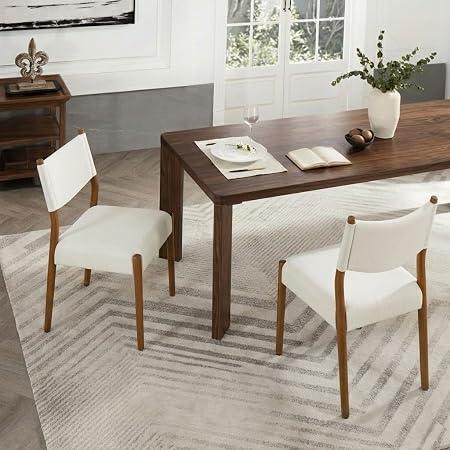 KISLOT Upholstered Dining Chairs Set of 2, Solid Wood Armless Kitchen Chairs with Soft Polyester Fabric, Modern Dining Room Seating, Linen