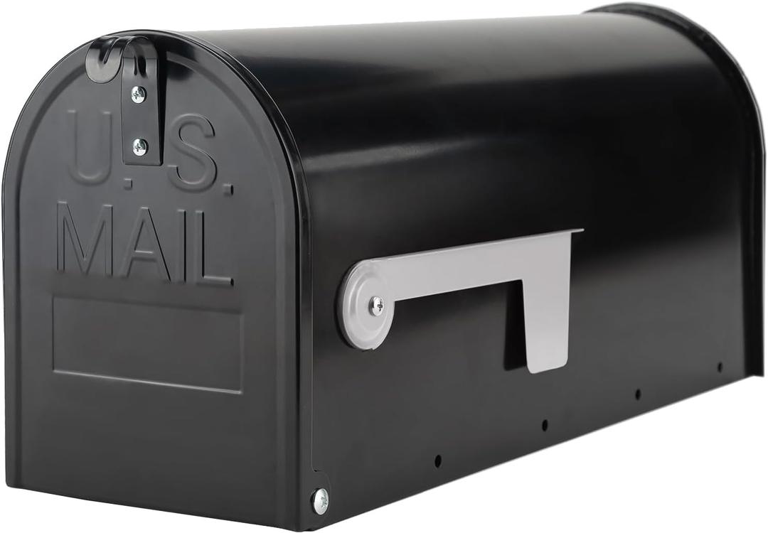 Black Post-Mount Mailboxes for Outside, RAINHOL Metal Mailbox, Galvanized Steel Outside Mail Boxes, Medium Capacity, 19 x 8.7 x 6.7 Inches (Black(grey Flag))