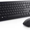 Dell Wireless Keyboard and Mouse - KM3322W, Wireless - 2.4GHz, Optical LED Sensor, Mechanical Scroll, Anti-Fade Plunger Keys, 6 Multimedia Keys, Tilt Leg - Black