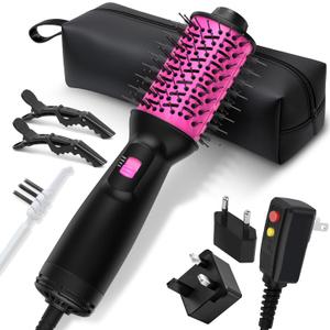 Dual Voltage Travel Hair Dryer Brush (100V-240V), Automatic Hot Air Brush with EU&UK Plug, 2 Inch Oval Barrel One Step Blow Dryer Brush and Negative Ion Anti-frizz Styling Brush (9.8'')