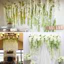 Artificial Wisteria Hanging Flowers Fake Wisteria Flower Garland Silk Vines Rattan Decor for Home Wedding Arch Wall Garden Greenery Bedroom Outdoor Office Party Decoration (48, White)