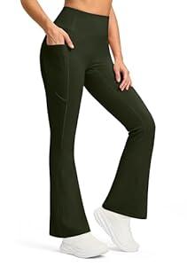 G Gradual Fleece Lined Leggings for Women No Front Seam High Waist Thermal Flare Pants with Pockets for Winter, Hiking, Yoga (Dark Green, M)
