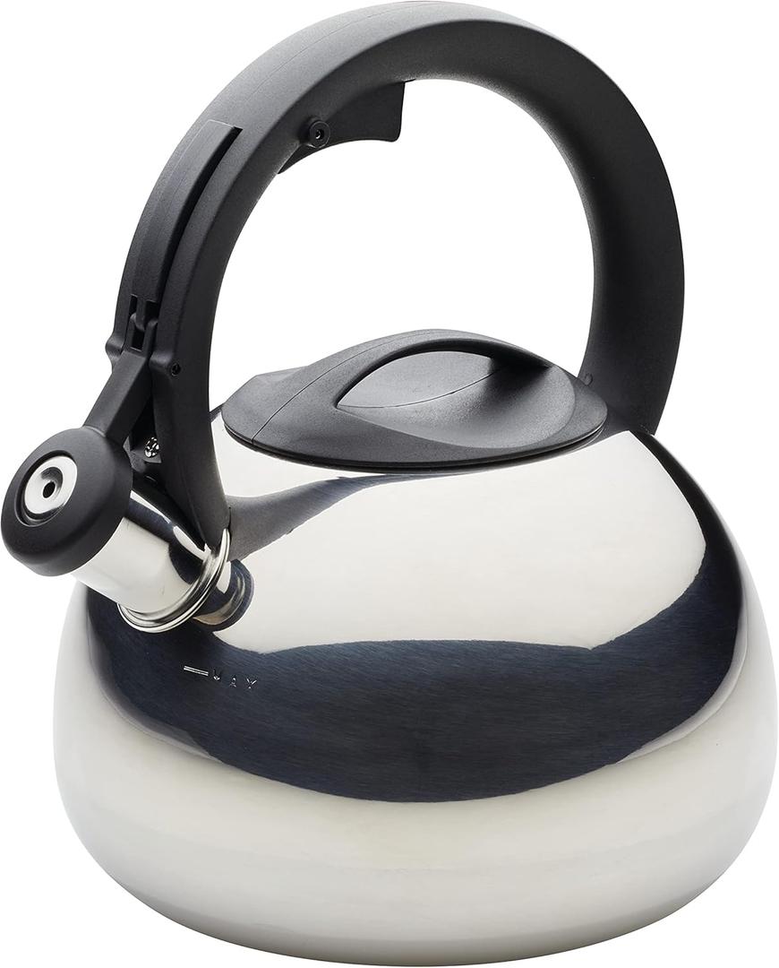 Farberware Teakettles Stainless Steel Egg-Shaped Whistling Induction Tea Kettle, 2.3 Quart, Silver