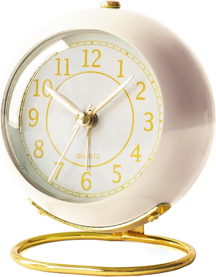 AYRELY Battery Operated Desk Alarm Clock with Light,Silent No Ticking,Small Table Clock for Bedside/Bedroom/Living Room/Office/Travel/Kids/Room Decor Aesthetic Vintage(Cream)