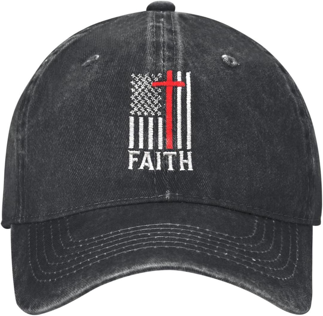 Walk with Jesus Embroidered Baseball Cap Vintage Adjustable Washed Cotton Christian Hat for Men Women,Black (Black)