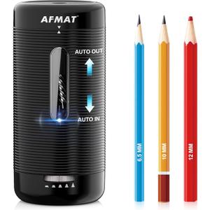 AFMAT Electric Pencil Sharpener, Fully Automatic Pencil Sharpener, Auto in & Out, Rechargeable Hands-Free Sharpeners for Jumbo & Colored Pencils (6.5-12mm), Portable for Home/Classroom/Office PSC2 (Black)