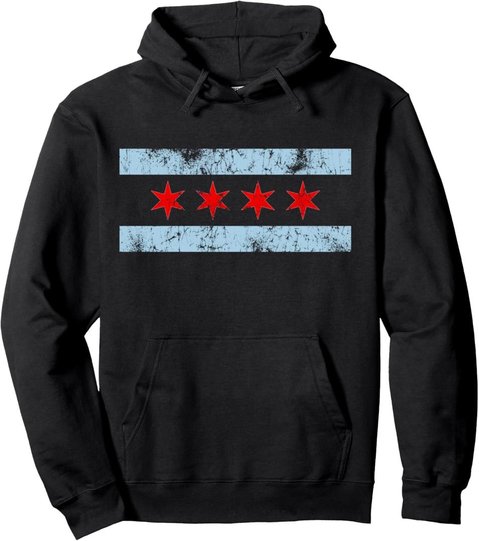 Chicago Flag Retro Distressed Chi Town Windy City Pullover Hoodie,  2 XL
